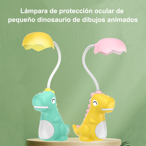 Lámpara De Escritorio Luz Led, Dinosaurio Y Cuidar La Vista Verde Claro