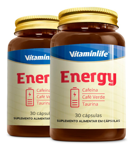 Kit 2 Energy Cafeína + Café Verde + Taurina Vitaminlife 30 C Sabor Sem sabor