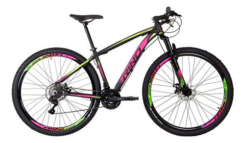 Bicicleta Rino Everest 21v Shimano 2.1 Mega Range Hidraulico Cor PINK/VERDE Tamanho do quadro 17