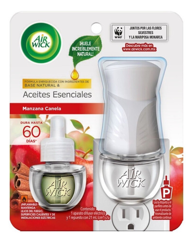 Aromatizante Air Wick Eléctrico Aceite Manzana Canela Aparato Y Repuesto 21ml