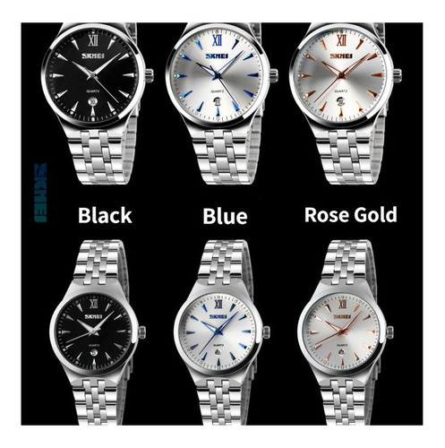 Reloj De Pareja Analógico De Cuarzo Skmei Calendar, 2 Unidad Color del fondo Dorado
