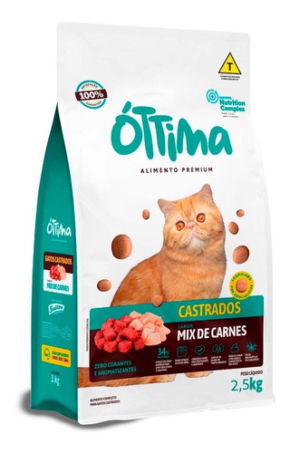 Ração Gatos Castrados Óttima Pet Premium 2,5kg Mix Carnes