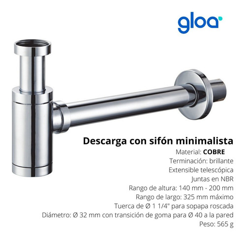 Imagen 6 de 10 de Sifon Descarga Cromado P/ Lavatorio Minimalista Cobre Cromo