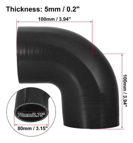 Manguera De Silicon Codo 90 Grados Intercooler 70mm Negro