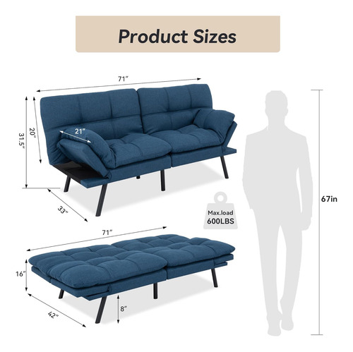 Sofá Cama Convertible Tipo Futón, Sofá Cama De Tela De Lino