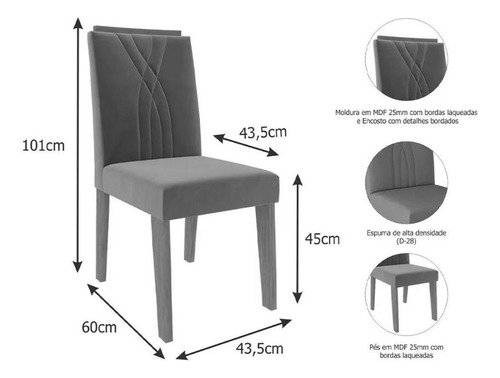 Conjunto: Mesa Sala Jantar Selena C/ Tampo Madeirado C/ Vidr