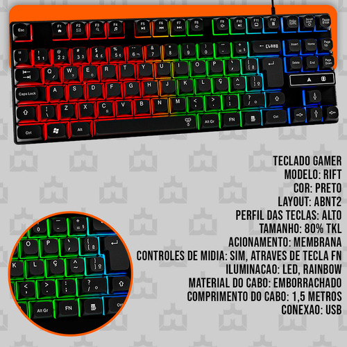 Kit Mobilador Mageon Gamer Preto Com Teclado Semi Mecânico Rgb + Mouse Dpi Ajustável Led Rgb + Mouse Pad Estampado Tecido Speed