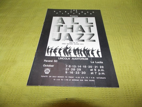 Antiguo Programa All That Jazz/ Lincoln Auditorium La Lucila