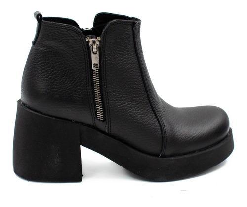 Bota Botineta  Cuero Negro Con Cierre De Mujer Urbana Bjo751