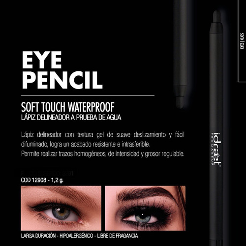 Lápiz Delineador Waterproof Idraet Eye Pencil Ojos Hipoalerg Color Negro