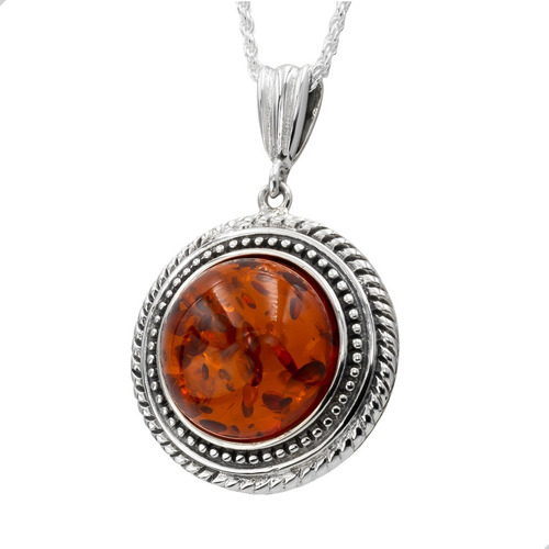 Colgante Escudo De Ámbar + Cadena Plata Fina 925 | N19