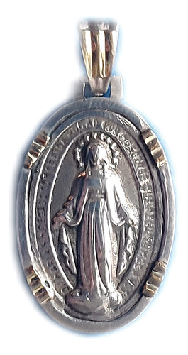 Medalla De Plata 925 Y Oro 18k Con La Virgen Milagrosa Gde. 