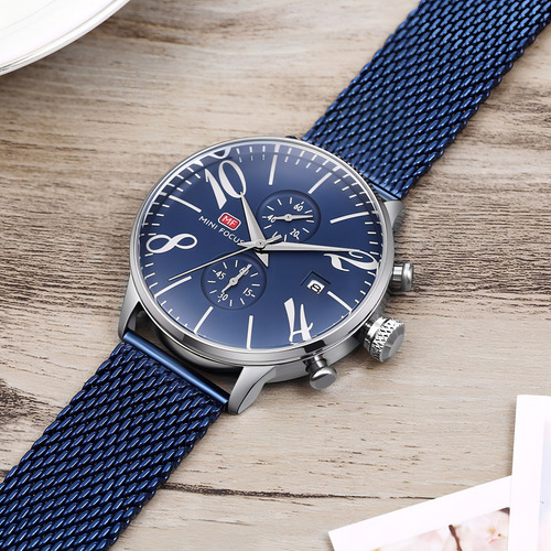 Reloj De Hombre De Lujo Mini Focus Cronógrafo De Calendario Color Del Bisel Azul