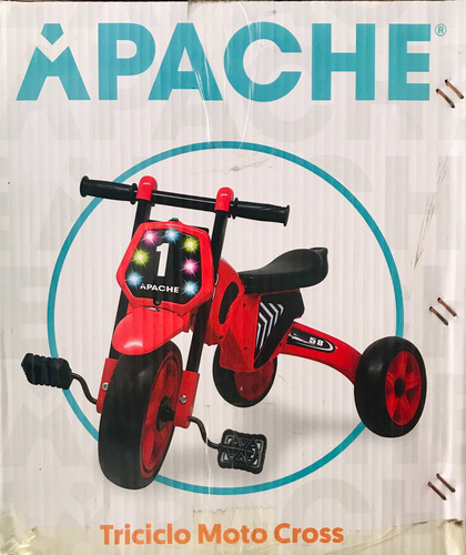 Triciclo Apache Moto Cross Con Luces Y Música Rojo En Caja Rojo