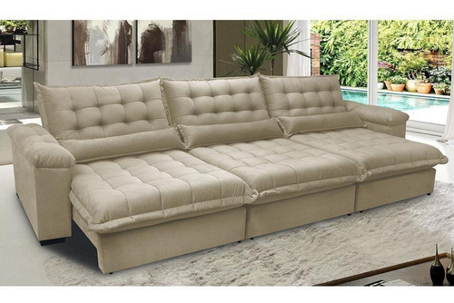 Sofá Retrátil e Reclinável 3,22m com Molas Ensacadas Cama inBox Aconchego Tecido Suede Bege