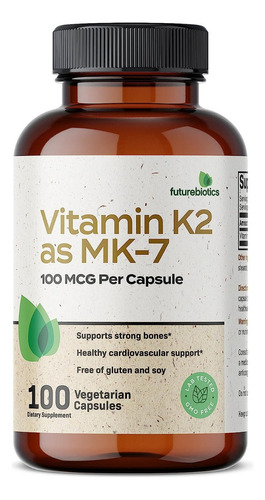 Vitamina Vitamin K2 Mk7 100mcg 100 Capsulas Premium  Eg T59 Sabor Sin Sabor