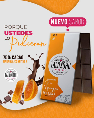 Chocolate Oscuro 75% Cacao Y Naranja Confitada