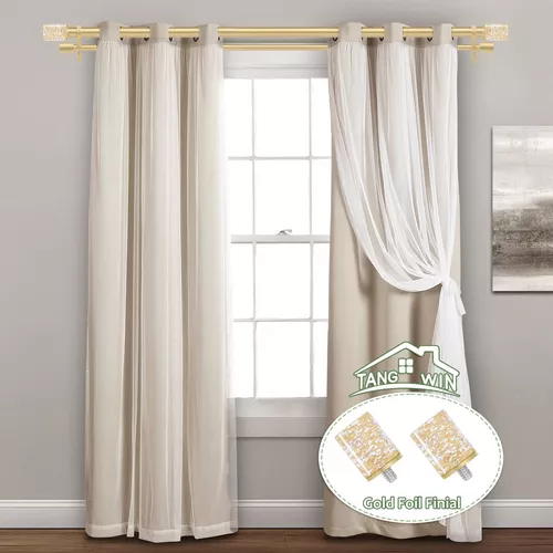Barras de cortina dobles para ventanas de 36 a 72 pulgadas, barra de  cortina telescópica delantera de 1 pulgada y 5/8 pulgadas trasera con  remates de