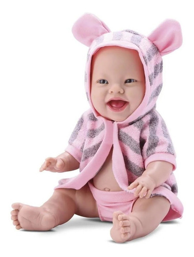 Imagem 1 de 2 de Boneca Baby Babilina Silicone Banho Com Roupão Orelhinha