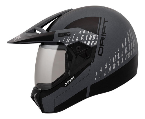 Capacete Bieffe 3 Sport Drift Preto Fosco Grafite Motocross Cor Chumbo fosco Tamanho do capacete 61