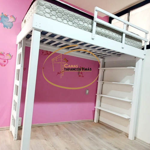 Imagen 2 de 5 de Cama Alta Con Repisas