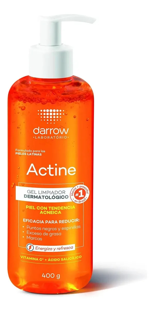 Gel Limpiador Facial Dermatológico Darrow Actine con Vitamina C y acido salicilico para Piel Grasa y con Tendencia Acneica Elimina el Brillo del Rosto y Refresca Ideal para Skincar