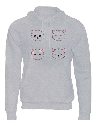 Imagen 2 de 3 de Buzo Canguro Gris Gatitos 4 Caras Hombre Mujer Niños