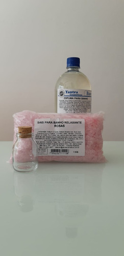 Kit Banheira 1 Espuma Banho+1 Kg Sais Banho Rosas +vidro Med