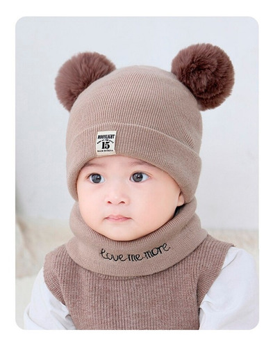 2 Set Conjunto Gorro Bufanda Bebé Redondos Oso Invierno Frio