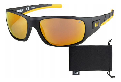 Lentes De Sol Polarizadas Caterpillar Cts Coffer 104p Lente Orange Mirror Varilla Amarillo Armazón Negro Diseño Cts´coffer