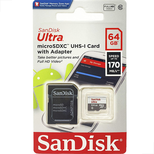 Cartão De Memória Sandisk Ultra 64gb Micro Sd Com Adaptador 