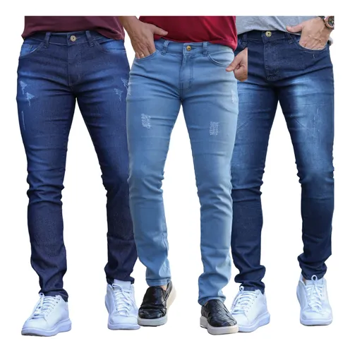 Kit 3 Calças Jeans Plus Size Masculina Skinny Lycra Elastano