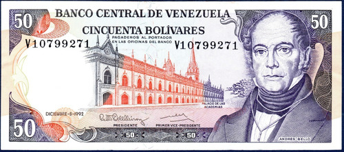 Billete 50 Bolívares V8 Diciembre 8 1992 Andrés Bello