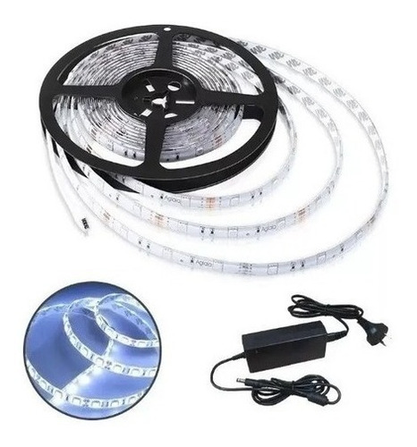 Imagen 1 de 3 de Tira Led 5050 Blanco Frio Fuente Autoadhesiva Rollo 5 Metros