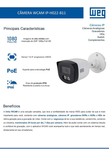 Camera Ip Bullet Full Hd 2,8mm Ip66 Poe Wcam Ip-h022-b11 169 Cor Branco