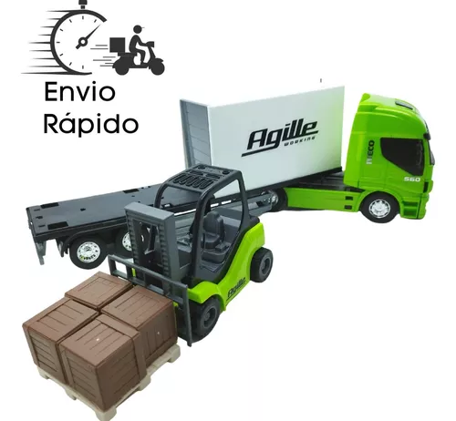 Caminhão Brinquedo Grande Prancha Com Empilhadeira E Pallet