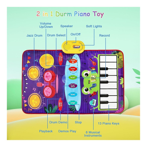 M Tapete Para Piano Y Batería Con 2 Baquetas Y Teclado