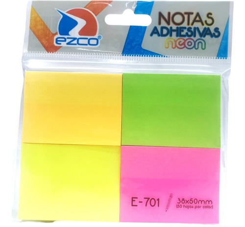 Notas Adhesivas Ezco Fluo X4 Blocks 38x50mm 50 Hojas 