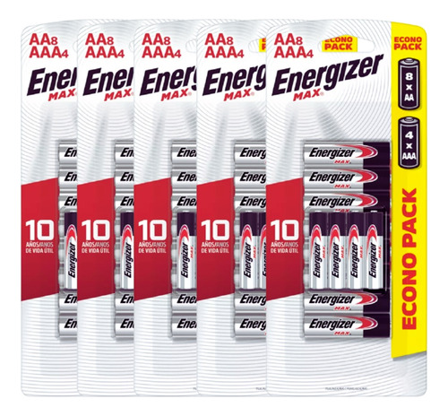 5 Pack Energizer Max Aa8 + Aaa4 Total 60 Pilhas