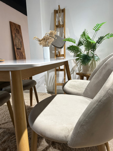 Juego Comedor Mesa Bulnes Neolith 120cm + 4 Thea Nordicas Taupe Pana