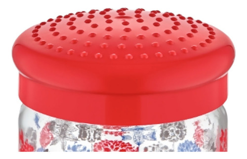 12 Frascos De Vidrio Brocal Rojo Decorado Con Tapa 425 Ml Color cristalino