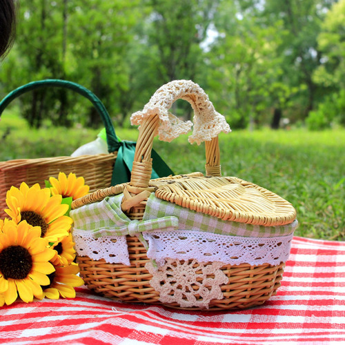 Cesta De Mimbre Para Picnic, Cesta De Pequeño Verde