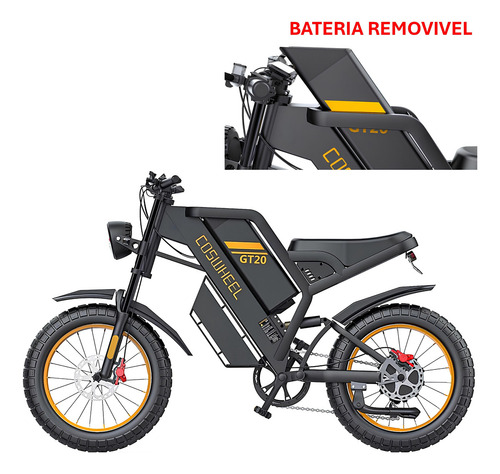 Coswheel Gt20 Bicicleta Moto Elétrica 1500w Freio Hidráulico 55km/h 90km De Autonomia Cambio Shimano Preto