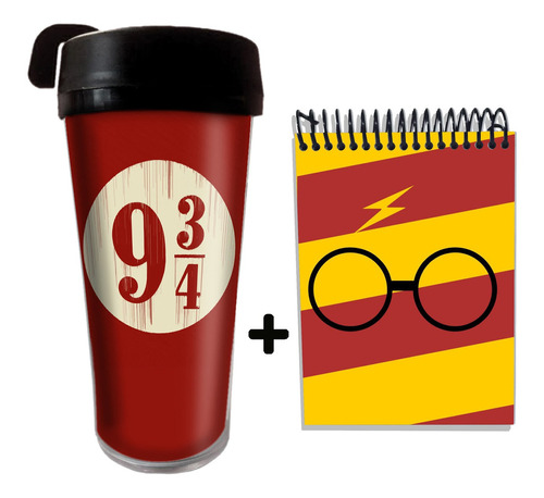 Kit Copo Térmico 500ml E Caderneta Harry Potter Grifinória