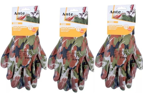 Pack 3 Pares Guantes De Trabajo / Jardin Camuflados Tela/pvc