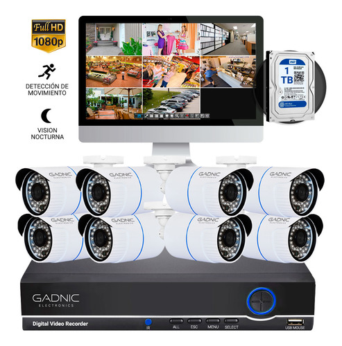 Kit Seguridad Dvr 8 Camaras Ip Hd P2p Vision Nocturna + 1tb