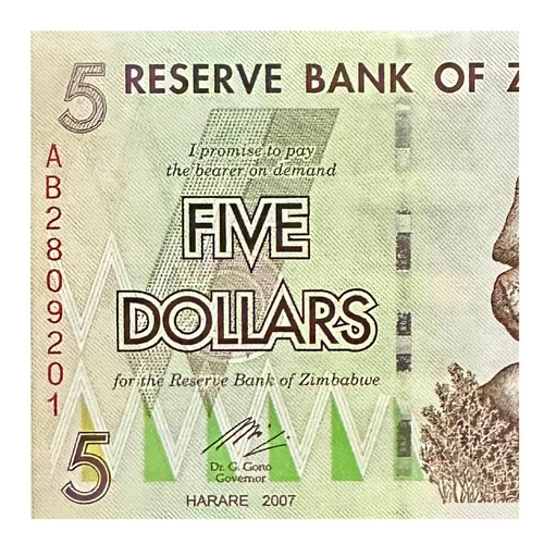 Zimbabwe - 5 Dolares  Año 2007 - P # 66 - Africa