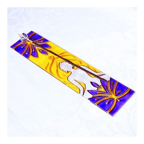 Incensário Buda Amarelo E Violeta Retangular, Pintura Vitral
