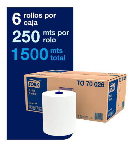 Toalla En Rollo Autocorte Jumbo Tork Hoja Simple 6 X 250 Mts