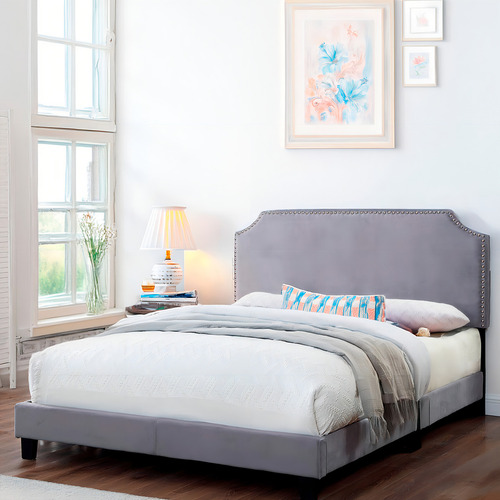 Base De Cama King Size Con Cabecera Forrada Y Acolchada